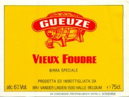 Oud Etiket Bier Gueuze Vieux Foudre 75 Cl. - Brouwerij / Brasserie Van Der Linden Te Halle - Birra