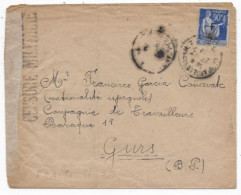 Lettre CAMPS Espagnol D'ARGELES SUR MER S/ Timbre FM Type PAIX P/ Camps De GURS Griffe CENSURE MILITAIRE - 2. Weltkrieg 1939-1945