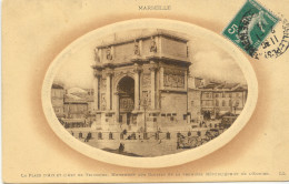 CPA - MARSEILLE - PLACE D'AIX ET ARC DE TRIOMPHE (BELLE CARTE EN MEDAILLON - 1914) - Sonstige Sehenswürdigkeiten