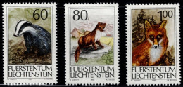Liechtenstein 1993, Hunting: European Badger (Meles Meles), Stone Marten
(Martes Foina), Red Fox, MiNr. 1066-1068 - Cani