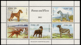 Éire 1983, Dogs: Kerry Blue Terrier, Irish Wolfhound, Irish Water Spaniel, Irish Terrier, Etc., MiNr. 510-514 Block 4 - Chiens