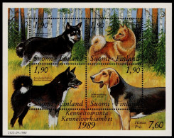 Suomi Finland 1989, Dogs: Lappish Shepherd Dog, Finnish Spitz, Karelian Bear Dog, Etc., MiNr. 1078-1081 Block 5 - Dogs