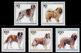 Bundesrepublik Deutschland 1996, Dog Breeds: Borzoi, Chow-Chow, St Bernard, Collie, Briard, MiNr. 1836-1840 - Chiens