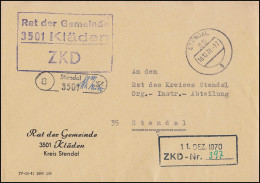 ZKD-Brief Rat Der Gemeinde Kläden / Postelle 8 Stendal 3501, STENDAL 10.12.70 - Sonstige & Ohne Zuordnung