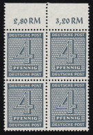 127 Ziffer 4 Pf. OR-Viererblock Mit PLF I Haken Am Oberen P In POST, Feld 8, ** - Mint