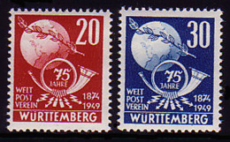 51-52 Württemberg Weltpostverein 1949, Satz ** Postfrisch - Wurtemberg