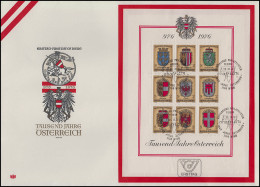 Block 4 1000 Jahre Österreich - Wappen Auf Schmuck-FDC ESSt Wien 1976 - Covers & Documents