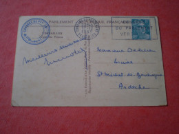 Carte Maximum Congrès Du Parlement Versailles 1953: Carte, Flamme & Cachet - Aushilfsstempel