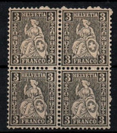 SUISSE ,SCHWEIZ, 1862, MI 21,  Y T 34, SITZENDE HELVETIA, VIERERBLOCK, POSTFRISCH, NEUF - Unused Stamps