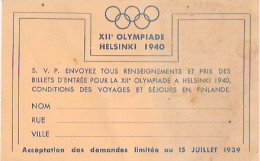 CARTON PUBLICITAIRE BureAu De Voyages Pour La Finlande  XIIe OLYMPIADE HELSINKI 1940 - Olympic Games