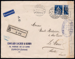 LETTRE AVEC DEUX CACHETS ZÜRICH/LE MANS .T/OBLITERE 13.1.1916. C/S.B.K. Nr:109. Y&TELLIER Nr:120. MICHEL Nr:103x. - Storia Postale