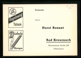 AK Vogelsang-Tabak-Reklame, Dieterle-Stumpen, Horst Bonnet, Bad Kreuznach  - Publicité