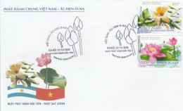 Vietnam 2008 FDC Non Dentelé Fleurs Lotus Emission Commune  Argentine Viet Nam FDC Imperf Flowers Joint Issue Argentina - Emissions Communes