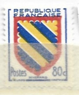 FRANCE N° 1001  80C BLEU JAUNE ET BLEU BLASON DU NIVERNAI TRAIT BLANC AU DESSUS DU BLEU S NEUF SANS CHARNIERE - Unused Stamps