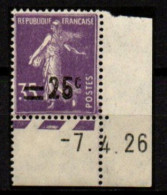 FRANCE    -   1926 .   Y&T N° 218b *.  Boucle Du 5 Fermée, Pied Coupé, Coin Daté - Nuevos