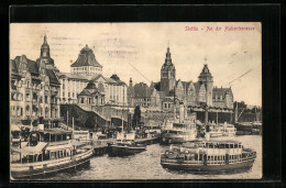 AK Stettin, Schiffe An Der Hakenterrasse  - Pommern