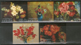 Bhutan 1970 Flowers Painting By Van Gogh Renoir Art On Thick Card 5 Diff. MNH # 2304 - Andere & Zonder Classificatie