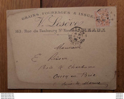 ENVELOPPE VIDE V. LESEVE GRAINS FOURRAGES 163 RUE DU FAUBOURG ST NICOLAS MEAUX - 1900 – 1949