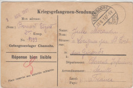 Carte En Franchise Militaire Allemande Pour PG Français Du Camp De CHEMNITZ-EBERSDHORF (Saxe) Du 13.8.17 - 1. Weltkrieg 1914-1918