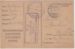 Carte En Franchise Militaire Allemande Pour PG Français Du Camp D'ALTEN-GRABOW (Saxe -Anhalt) Du 9.2.16 - Oorlog 1914-18