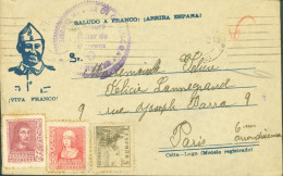 Enveloppe Illustrée Viva Franco Saludo A Franco Arriba Espana YT 578 603 583 Censura Militar De Correos San Sebastian - Covers & Documents