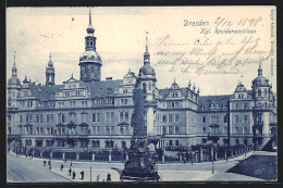 AK Dresden, Königliches Residenzschloss Mit Wettin-Obelisk  - Dresden