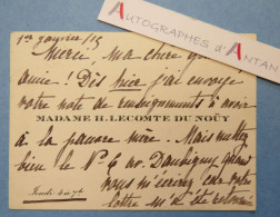 ● CDV 1915 Hermine LECOMTE DU NOUY (Oudinot De La Faverie) Femme De Lettre - D'AUBIGNY - Carte De Visite - Cartoncini Da Visita