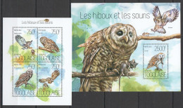 Tg767 2013 Togo Fauna Birds Owls & Mouses Les Hiboux Et Les Souris Kb+Bl Mnh - Other & Unclassified