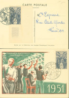 Lot 2 CP Journée Nationale Du Timbre 1951 CAD Illustré Wagon Postal JDT 10 3 51 Paris + Chartres YT N°879 - 1921-1960: Moderne