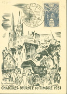 Carte + CAD Illustré Journée Du Timbre Chartres 10 3 1951 YT N°879 1er Jour Carte Locale - 1921-1960: Periodo Moderno