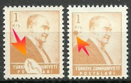 Turkey; 1955 Regular Stamps 1 K. ERROR "Printing Stains" - Ungebraucht