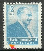 Turkey; 1955 Regular Stamp 2 K. ERROR "Printing Stain" - Ungebraucht