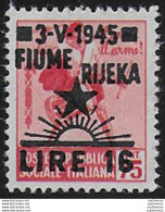 1945 Fiume Occupazione Jugoslava 1v. MNH Sass. N. N21 - Otros & Sin Clasificación