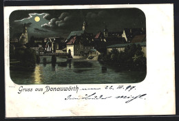 Lithographie Donauwörth, Ortsansicht Vom Wasser Aus  - Donauwoerth