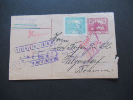 CSSR Sudetenland Hradschin GA Mit Zusatzfrankatur Stempel / Absender Stempel Moritz Königer Einsiedel Bei Würbenthal - Cartas & Documentos