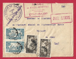 !!! SÉNÉGAL, LETTRE PAR AVION DE DAKAR POUR LA FRANCE DE 1942, CACHET DE L'ETAT MAJOR DE LA MARINE EN AOF, PORT DE DAKAR - Briefe U. Dokumente