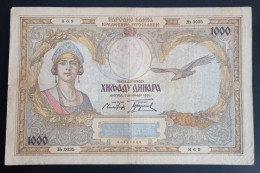 #1  Yugoslavia 1000 Dinara 1931. With Cancellation "ZA IZBEGLICE I NASELJENIKE " - For Refugees And Settlers - Yougoslavie