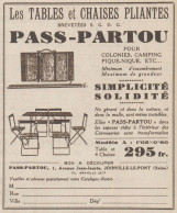 Les Tables Et Chaises Pliantes PASS-PARTOU - Pubblicità D'epoca - 1930 Ad - Pubblicitari