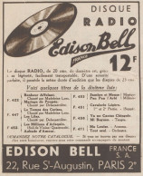 Disque Radio EDISON BELL - Pubblicità D'epoca - 1930 Old Advertising - Pubblicitari