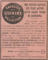 Capsule De QUININE De Pelletier - Pubblicità D'epoca - 1902 Old Advert - Werbung