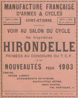 Bicyclettes HIRONDELLE - Pubblicità D'epoca - 1902 Old Advertising - Pubblicitari