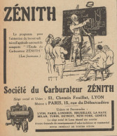 Société Du Carburateur ZENITH - Lyon - Pubblicità D'epoca - 1917 Old Ad - Pubblicitari