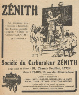 Société Du Carburateur ZENITH - Lyon - Pubblicità D'epoca - 1917 Old Ad - Werbung