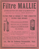 Filtre MALLIE - Pubblicità D'epoca - 1908 Old Advertising - Pubblicitari