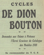 Cycles DE DION BOUTON -  Pubblicità D'epoca - 1910 Old Advertising - Pubblicitari