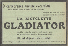 Bicyclette GLADIATOR -  Pubblicità D'epoca - 1910 Old Advertising - Werbung