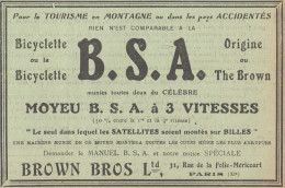 Bicyclette B.S.A. à 3 Vitesses -  Pubblicità D'epoca - 1910 Old Advert - Werbung