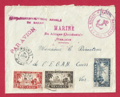 !!! SÉNÉGAL, LETTRE FM PAR AVION DE LA BASE AÉRONAVALE DE DAKAR POUR LA FRANCE DE 1941, CACHET MARINE NATIONALE EN AOF - Covers & Documents