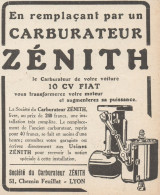 Carburateur ZENITH - Pubblicità D'epoca - 1925 Old Advertising - Pubblicitari