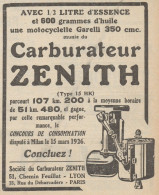 Carburateur ZENITH - Pubblicità D'epoca - 1926 Old Advertising - Advertising